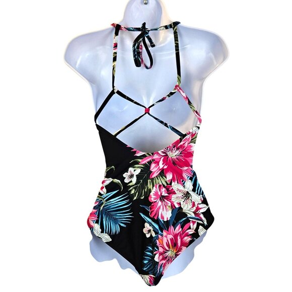 Kona Sol Womens High Coverage One-Piece Swimsuit Tropical Floral Print XS Beach - Picture 4 of 13
